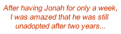 After havning Jonah for only a week, I was amazaed that he was still unadopted after two years...